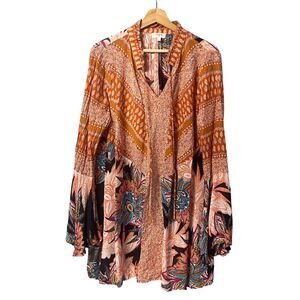 Umgee Womens Boho Floral Tunic Dress Size L Paisley Loose Artsy Festival Flowy